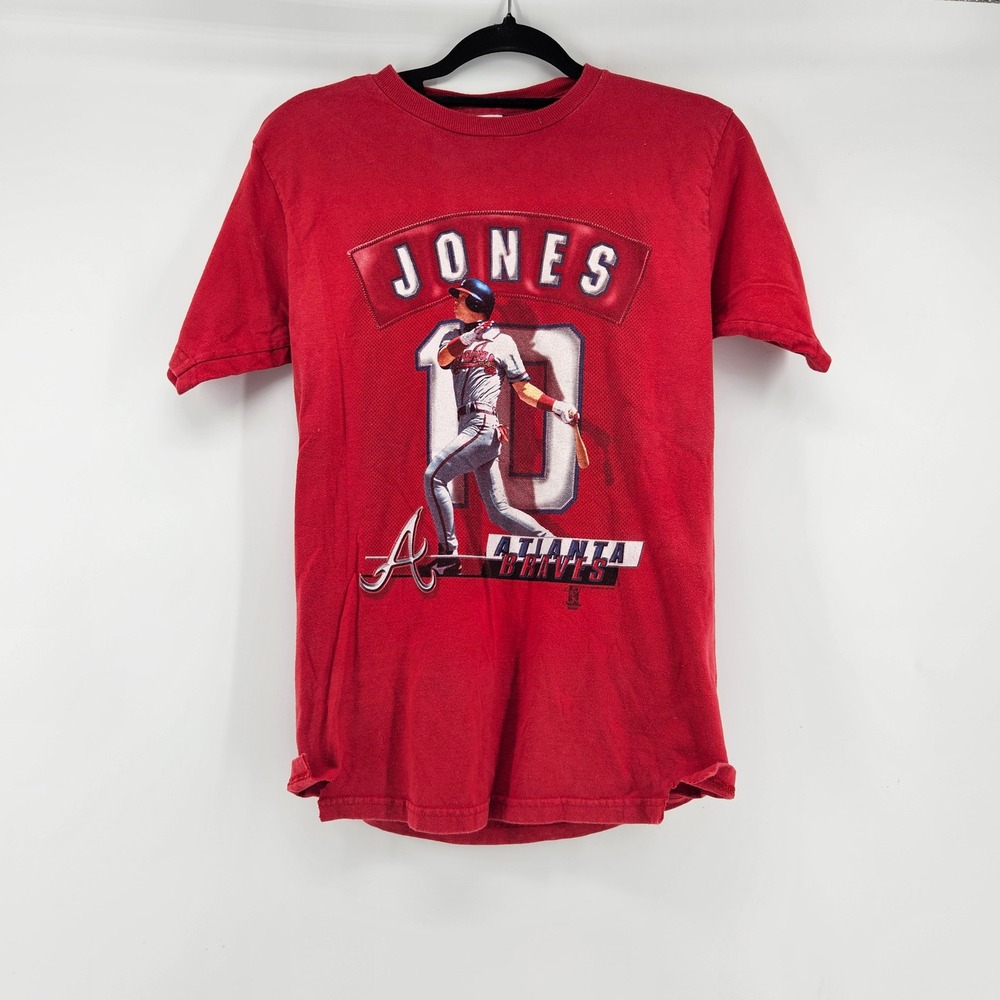 Vintage Atlanta Braves Chipper Jones 10 Red Graphic T-Shirt Large 14-16 Baseball